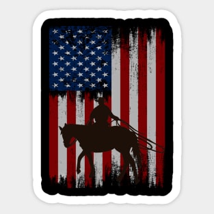 cowboy american flag vintage usa  cowboy Rodeo Roping Horse Riding Sticker